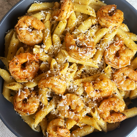 A bowl of Cajun shrimp pasta